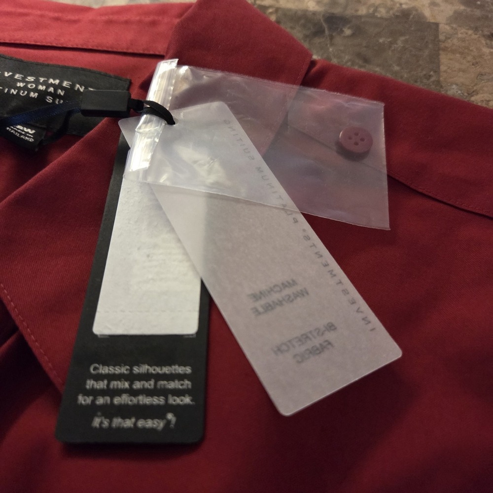 Investments sz 18W burgundy button up shirt NWT casual career basic cotton/spndx - Picture 13 of 14